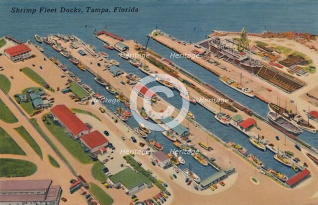 'Shrimp Fleet Docks, Tampa, Florida', 1940s. Artist: Unknown.