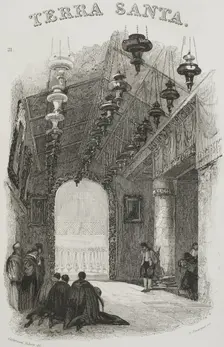 Shrine of the Nativity, Bethlehem, 1840. Creator: Émile Rouargue