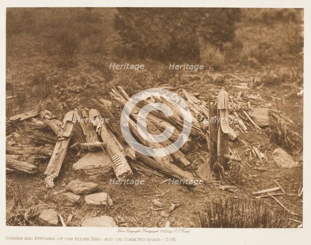 Shrine and Effigies of the Elder War-God on Corn Mountain-Zuni, 1925. Creator: Edward Sheriff Curtis.