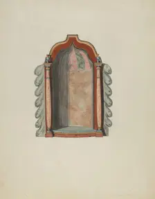Shrine for statuette, probably 1940. Creator: Albert Pratt