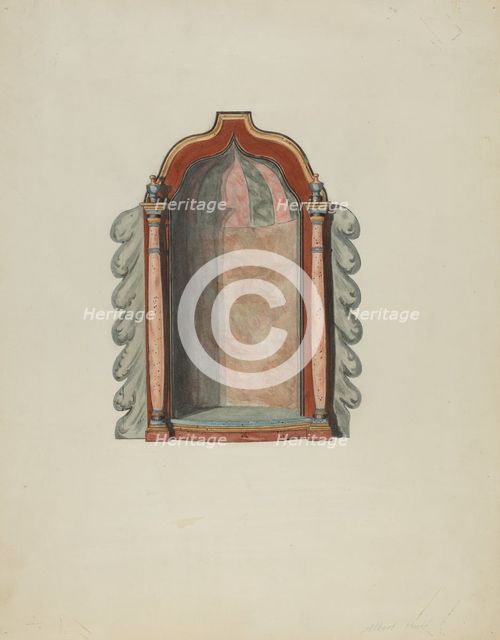 Shrine for statuette, probably 1940. Creator: Albert Pratt.