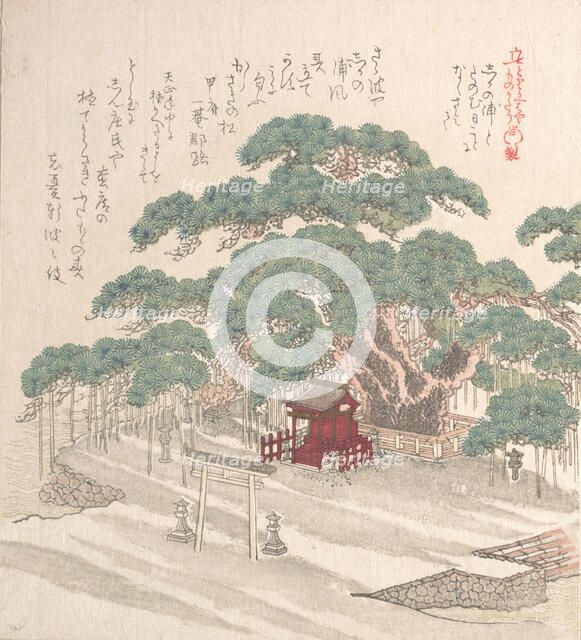 Shrine Under a Big Pine Tree, 19th century. Creator: Kubo Shunman.