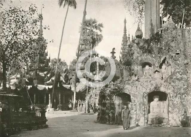 'Shrines at the Shwe Dagon Pagoda, Rangoon', 1900. Creator: Unknown.