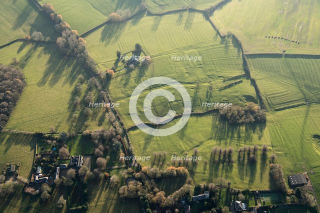 Shrunken village earthworks and ridge and furrow earthworks, near Carlton Curlieu, Leics, 2020. Creator: Damian Grady.