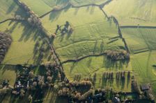 Shrunken village earthworks and ridge and furrow earthworks, near Carlton Curlieu, Leics, 2020. Creator: Damian Grady