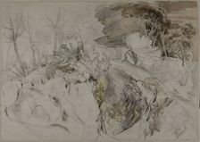 Shrubs and Trees in Rocky Landscape, c. 1845. Creator: John Ruskin