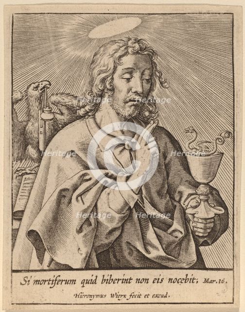 Si mortiferum quid biberint ... (Saint John the Evangelist). Creator: Hieronymous Wierix.
