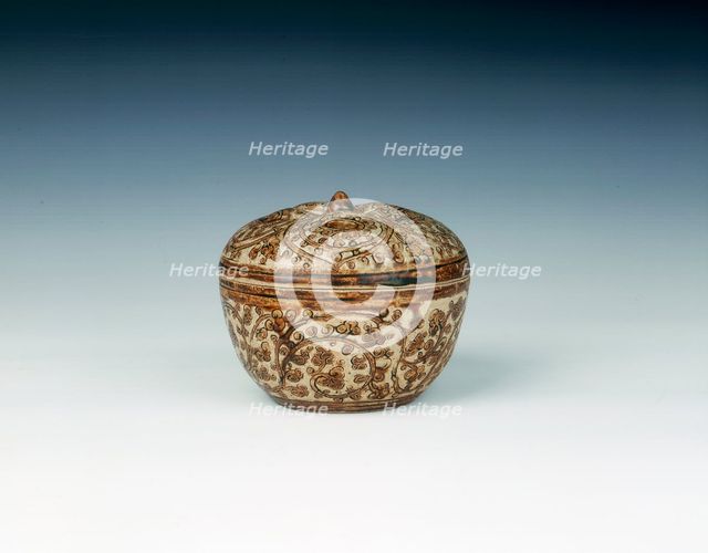 Si Satchanalai stoneware covered box of mangosteen shape, Thailand, 14th-15th century.  Creator: Unknown.