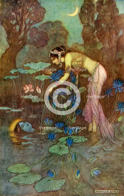 'Sita Finds Rama Among Lotus Blooms', 1913. Creator: Warwick Goble.