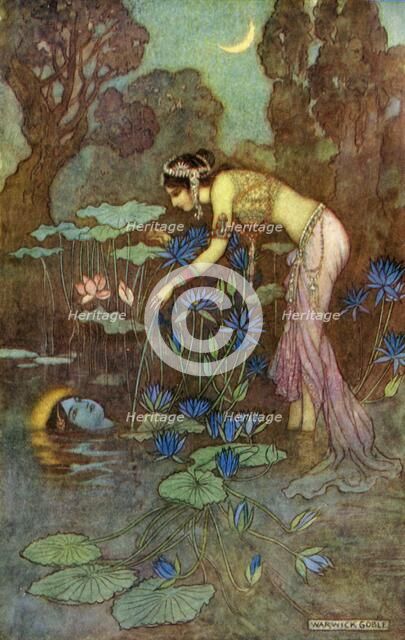 'Sita Finds Rama Among Lotus Blooms', 1913. Creator: Warwick Goble.