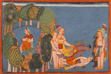 Sita in the Forest Grove (left); Rama and Lakshmana Stricken (right)..., between c1700 and c1710. Creator: Unknown