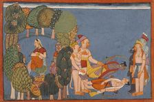 Sita in the Forest Grove (left); Rama and Lakshmana Stricken (right)..., between c1700 and c1710. Creator: Unknown