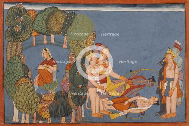 Sita in the Forest Grove (left); Rama and Lakshmana Stricken (right)..., between c1700 and c1710. Creator: Unknown.