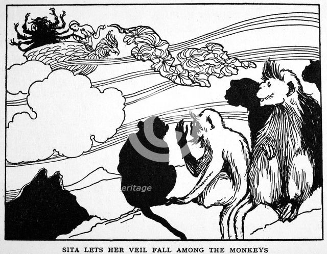 'Sita Lets Her Veil Fall among the Monkeys', 1925.  Creator: Unknown.