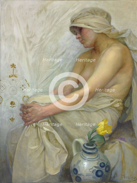 Sitting girl, c. 1914. Artist: Mucha, Alfons Marie (1860-1939)