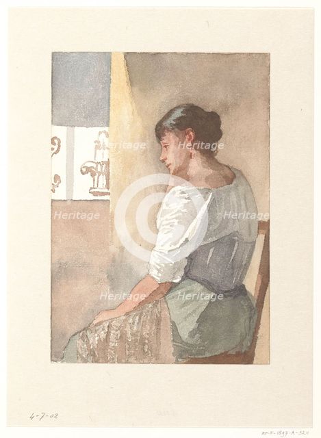 Sitting girl, profile to the left, 1836-1896. Creator: Hendrik Valkenburg.