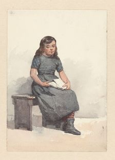 Sitting girl with papers on your lap, 1836-1896. Creator: Hendrik Valkenburg