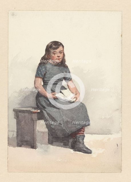 Sitting girl with papers on your lap, 1836-1896. Creator: Hendrik Valkenburg.