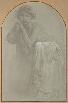 Sitting Half Nude, 1929. Creator: Mucha, Alfons Marie (1860-1939)