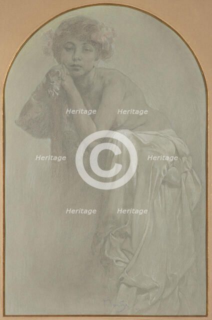 Sitting Half Nude, 1929. Creator: Mucha, Alfons Marie (1860-1939).