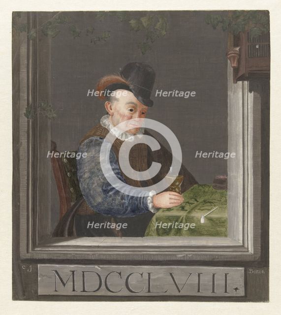 Sitting man with a glass in his hand, 1758. Creator: C.J. Boers.