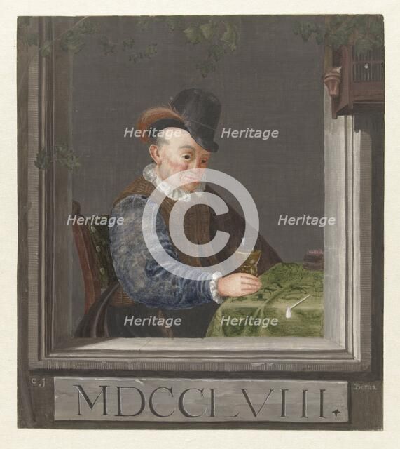Sitting man with a glass in his hand, 1758. Creator: C.J. Boers.
