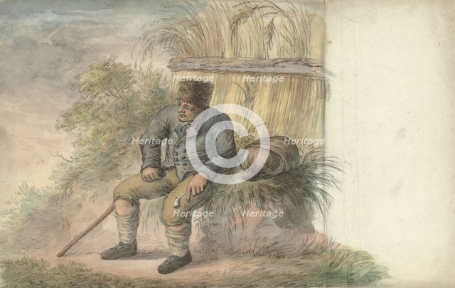 Sitting man with pipe on the side of the road, 1700-1800. Creator: Anon.