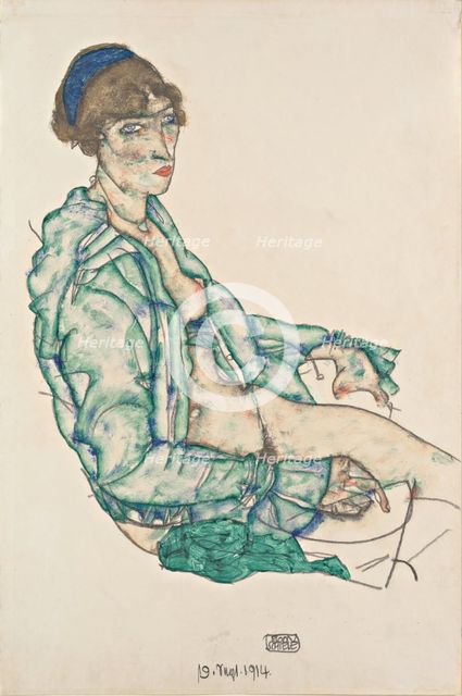 Sitting Semi-Nude with Blue Hairband, 1914. Artist: Schiele, Egon (1890–1918)