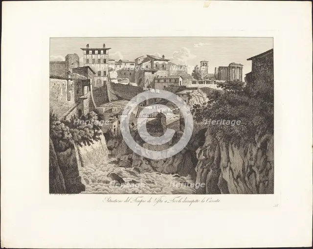 Situatione del Tempio di Vesta a Tivoli, dirimpetto la Cascata, 1798. Creator: Albert Christoph Dies.
