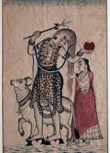 Siva with the bull, Nandi, followed by his consort Parvati, 18th century