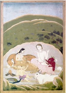 Siva and Parvati with their children, Ganesh and Karttikgya on Mount Kailash, c1745