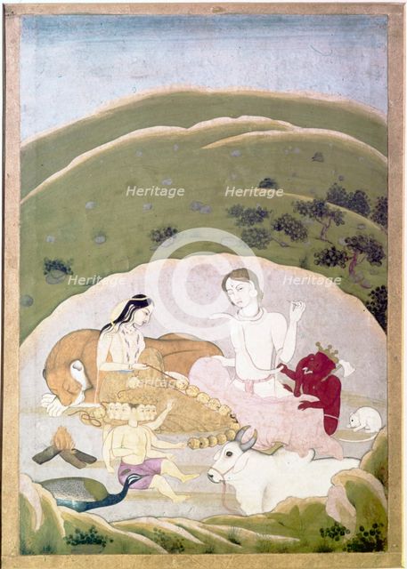 Siva and Parvati with their children, Ganesh and Karttikgya on Mount Kailash, c1745. Artist: Unknown.