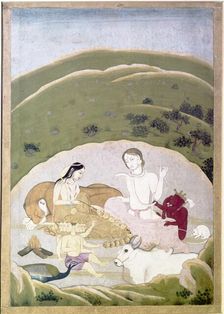 Siva and Parvati with their children, Ganesh and Karttikgya on Mount Kailash, c1745