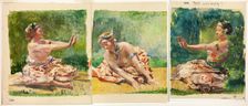 Siva Dance: Triptych of Seated Single Figures, 1890/91. Creator: John La Farge
