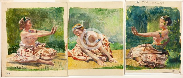 Siva Dance: Triptych of Seated Single Figures, 1890/91. Creator: John La Farge.