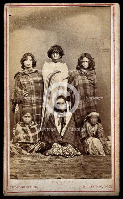 Six Maori people, c1870s. Creator: James Bragge.