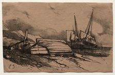Six Marines: Couverture, Une Grève, 1833. Creator: Eugène Isabey (French, 1803-1886)