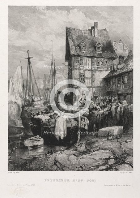 Six Marines: Interior of a Port, 1833. Creator: Eugène Isabey (French, 1803-1886); Morlot, Paris and McLean.