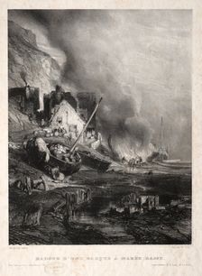 Six Marines: Radoub dune barque à marée basse, 1833. Creator: Eugène Isabey (French, 1803-1886)