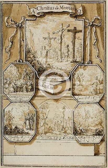 Six Medallions with Biblical Scenes (recto), 1690/1731. Creators: Gysbert Booncamp, Jan Goeree, Caspar Luyken.