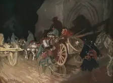 Six Mois Dans la Somme; Releve d'infanterie de nuit un village 1916. Creator: Charles Hoffbauer