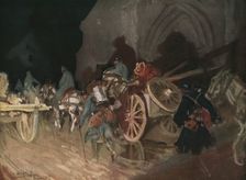 Six Mois Dans la Somme; Releve d'infanterie de nuit un village 1916. Creator: Charles Hoffbauer