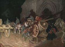 Six Mois Dans la Somme; Releve d'infanterie de nuit un village 1916. Creator: Charles Hoffbauer