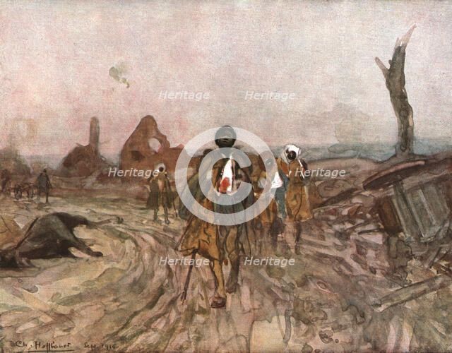 'Six Mois Dans la Somme; Senegalais blesses, sur la route d'Assevillers (septembre 1916)', 1916. Creator: Charles Hoffbauer.