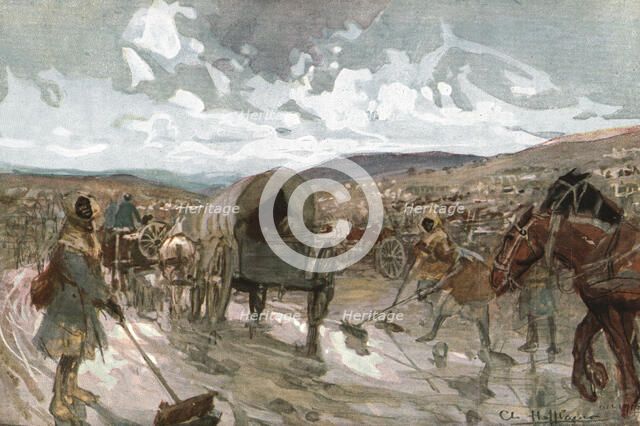 'Six Mois Dans la Somme; Sur la route, entre Maricourt et Suzanne (octobre 1916)', 1916. Creator: Charles Hoffbauer.