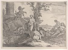 Six nymphs and two putti, from "Bacchanals and Histories", 1744. Creator: Francesco Fontebasso