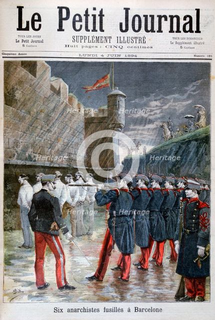 Six anarchists executed in Barcelona, 1894. Artist: Unknown