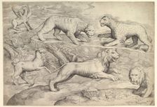 Six Animals, including lions, a tiger, a leopard, a griffin, and a goat, ca. 1530-61. Creator: Battista Franco Veneziano