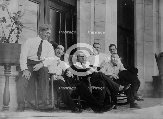 Six Cleveland ball players seated on porch, 1910. Creator: Bain News Service.
