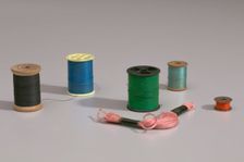 Six colors of thread from Mae's Millinery Shop, 1941-1994. Creator: Unknown
